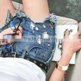 Latest Design Raw Hem Short Denim Jeans Pants for Women Fashion Ripped Shorts With Eyelets thumbnail-2