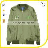 2017 Oem Fashion Custom Embroidery Logo Long Sleeve Army Green Men 100% Polyester Bomber Jacket thumbnail-2