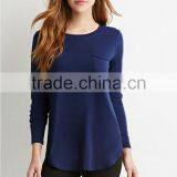 100% Cotton Long Sleeves t Shirt Women Curved-hem Pocket t Shirts Wholesale thumbnail-5