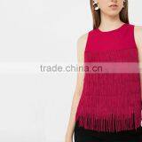 Red Sleeveless Blouses With Tassels 2018 Womens Fringed Tops thumbnail-2