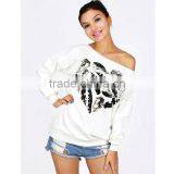 Cheap Ladies Street Wear White Asymmetrical Neck Sweatshirt With Pattern thumbnail-2