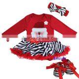 Baby Xmas Red Zebra Mustache Santa Long Sleeves Bodysuit Pettiskirt Jumpsuit Headband Crib Shoes 3pcs NB-18M thumbnail-1