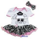 Baby White Light Pink Pirate Damask Bodaysuit Pettiskirt and Headband 0-18M thumbnail-1