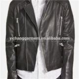 Mens Black Leather Collarless Biker Jacket