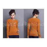 Autumn Winter Orange Women Crew Neck Sweater Fine Knit Clothing With Long Sleeve