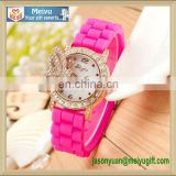 Lady pink color diamond watch head silicone strap movement watch for decorate