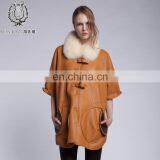 Winter Fur And Leather Overcoat Fox Fur Collar Sheepskin Fur Coat Cream Collar Lamb Fur Jacket thumbnail-1