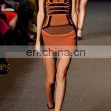 2017 Latest Orange Sleeveless Halter Backless Jacquard Weave Mini Bandage Dress for Birthday Party thumbnail-4