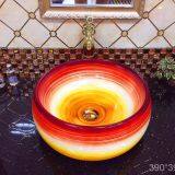 Ceramic Types of Red Fancy Colorful Bathroom Round Counter Top Wash Basin