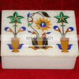 Marble Inlay Box, Marble Jewelry Boxes, Gemstone Inlay Marble Box