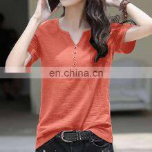 Manufacturer Wholesale Custom Sports and Leisure Pure Cotton Short-sleeved Women's Plus Size V-neck T-shirt thumbnail-5