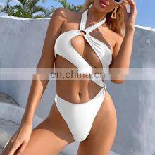 Sexy Swimwear Bikinis Beachwear Solid Color One Piece Swimwear Woman Custom Bikini 2022 thumbnail-2
