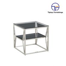 Italian stainless steel gold tempered glass Corner side table modern Round End Table