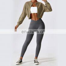Women Warm Crop Tops Hoodies Custom Logo Double Sliders Zip Up Sleeve Sports Jackets 95polyester 5spandex thumbnail-5