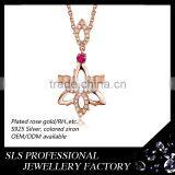 2015 Fashiondubai Latest Design 925 Stering Silver Rose Gold Plated Beautiful Flower Jewelry Set thumbnail-2