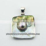 Blister Pearl Pendant Set In Smoothed Square Sterling Silver thumbnail-1