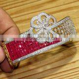 Gold Finish Ethnic, Zirconia,Pearl, Ruby Bracelet Jewelry Design With Meenakari (Enamal) . 22 K Gold Plated Jewellery thumbnail-2