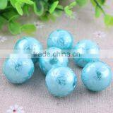 Factory Price !!Imitated Loose Round Acrylic Faux Pearl Beads , Aqua Flower Print Fake Pearl Beads for Party Necklace Using!! thumbnail-1