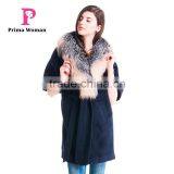 Autumn and Winter Length Seven Points Women Coat With Silver Fox Fur Collar Cashmere Overcoat thumbnail-5