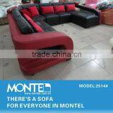 Black and Red U Shaped Leather China Sofa thumbnail-5