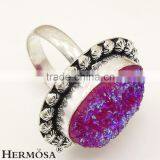 925 Sterling Silver Oval Natural Rainbow Titanium Druzy Gorgeous Unisex Ring thumbnail-2
