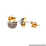 Sparkling Round Grey Chalcedony Stud Earrings 925 Sterling Silver Small Gold Vermeil Earrings thumbnail-2