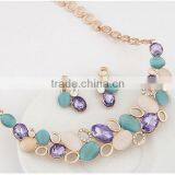 High Quality Crystal Jewelry Sets Opal Colorful Stone Hollow Circle Gold Plated Statement Chain Necklaces And Earring Sets thumbnail-6
