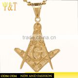 Fashion stainless steel religious jewelry gold plated classic design masonic pendant