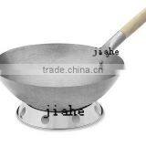 Specialty Chinese Restaurant Cookware Carbon Steel Wok With Wooden Handle Round Bottom 12", 13", 14", 15", 16" thumbnail-2