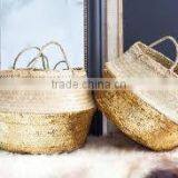 Gold Sequin Belly Basket, Storage Sea Grass Basket thumbnail-3