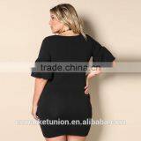2017 Hot Sale Deep V-neck Elbow Sleeve Black Dress for Fat Women thumbnail-4