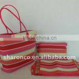 Candy Strip Paper Straw Fabric Beach Bag With Handle thumbnail-1