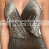MGOO Fashion Apparel Factory Custom Surplice Velvet Bodysuits Olive Corduroy Women Blouses Backless Lacing Up thumbnail-4