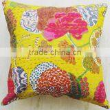 16x16" Yellow Kantha Pillow Cover, Kantha Throw Pillow, Kantha Cushion Cover, 16x16 Floor Pillow, Indian Pillow thumbnail-2