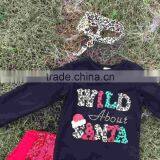 Baby Clothes Girls Cute WILD ABOUT SANTA Black Outfits Kids Red Sequins Pant Sets Kids Long Sleeve Sets With Leopard Headband thumbnail-4