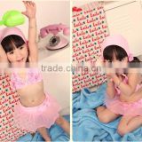 2015 hot sell cute swimsuit pink girl swimsuit with hat