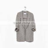 Career Ladies Medium Length Loose Fit Solid Linen Spring Blazers Womens thumbnail-5