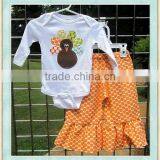 Baby Thanksgiving Ruffle Pants and Onesie Set- Polka Dot Thanksgiving Turkey Applique White Romper Orange Polka Dot Ruffle Pants thumbnail-1