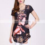 160g Qmilch Fabric Black Small Beauty Pattern Short Sleeve Women Fashion Shirt Tops thumbnail-4