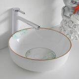 Original Lavatory Ceramic Simple Design Gold Painting Wash Basins for Hotel