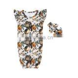 Colorful Blooming Flower Pattern Flutter Sleeve Wholesale Baby Girls Sleeping Bags.matching Headband thumbnail-2