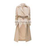 TWOTWINSTYLE Khaki Windbreaker Women Lapel Long Sleeve With Belt Patchwork Lace Up Vintage Casual thumbnail-2