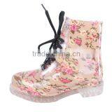 Floral Woman Lace up Martin Boots PVC Low Heel Ankle Rain Boots thumbnail-5