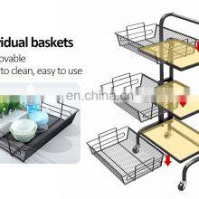 New Household Carbon Steel 3-tier Kitchen Storage Rack Cart Foldable Kitchen Trolley With Wheels thumbnail-5