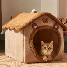Small Indoor Pet Cat Dog House Kennel Dog Cave Bed Cat Tent House Nest Winter Warm Cozy Removable and Washable Dog House Bed thumbnail-1