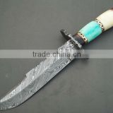udk h32" custom handmade Damascus bowie knife/ hunting knife with colored full bone handle