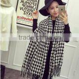 Za Fringed Tassel Houndstooth Jacquard Woven Cashmere Feel Acrylic Scarf thumbnail-1