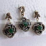 Stylish Precious Green Onyx & White CZ Jewellery Set, 925 Sterling Silver Jewellery, Handmade Silver Jewellery thumbnail-6
