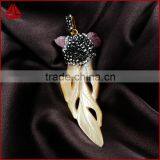 Boho CZ Micro Pave Sea Shell Pendant Jewelry With Rose Tourmaline Beads thumbnail-3