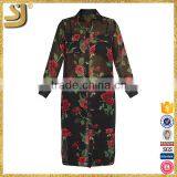 SHANGYI Fashion Black Rose Print Chiffon Longline Women Blouse thumbnail-3